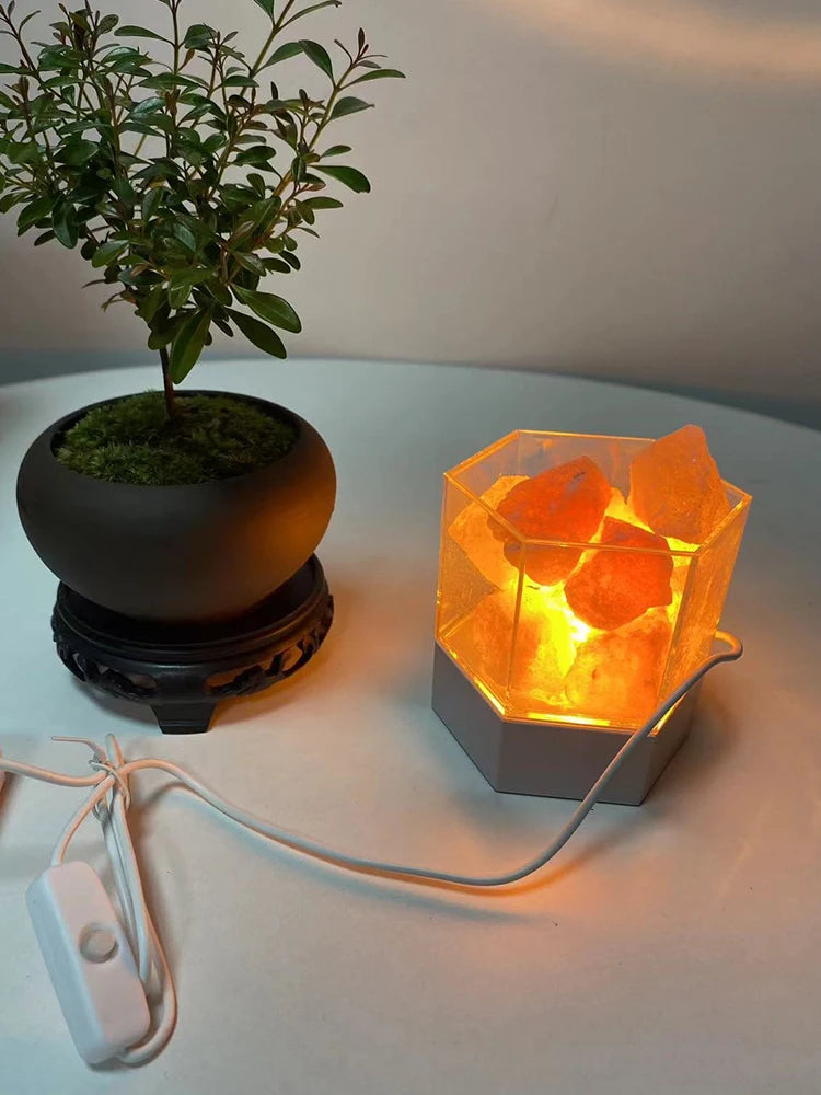 Lampe de Sel de l'Himalaya USB — Lumière Ambre & Éénergie Naturelle