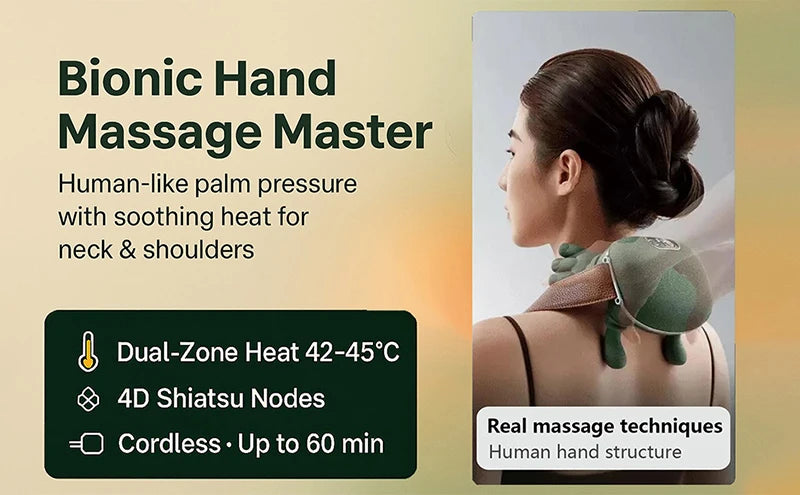 Masseur Cervical Shiatsu 4D — Cou et Épaules | Chaleur et Sans Fil |