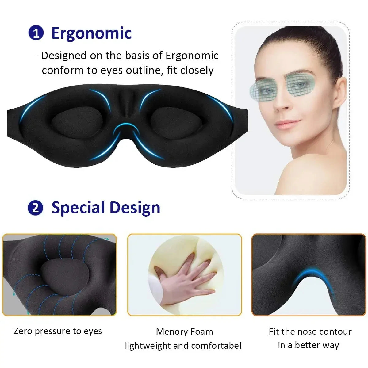 Masque de Sommeil 3D Ergonomique — Occultation Totale pour un Sommeil Profond