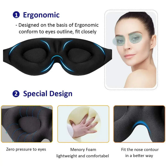 Masque de Sommeil 3D Ergonomique — Occultant Total pour un Sommeil Profond