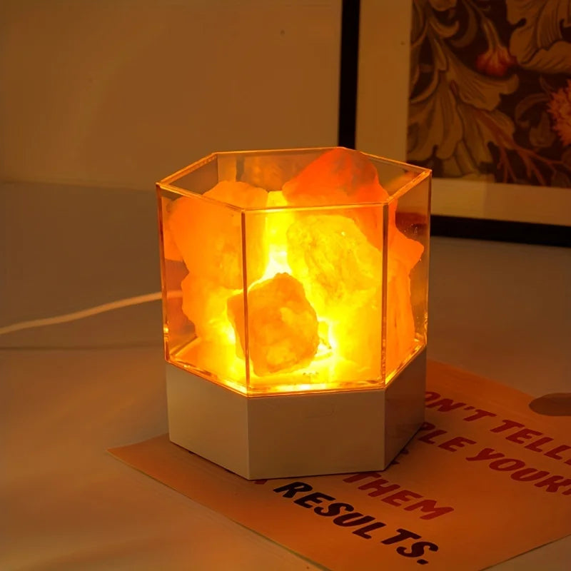 Lampe de Sel de l'Himalaya USB — Lumière Ambre & Éénergie Naturelle
