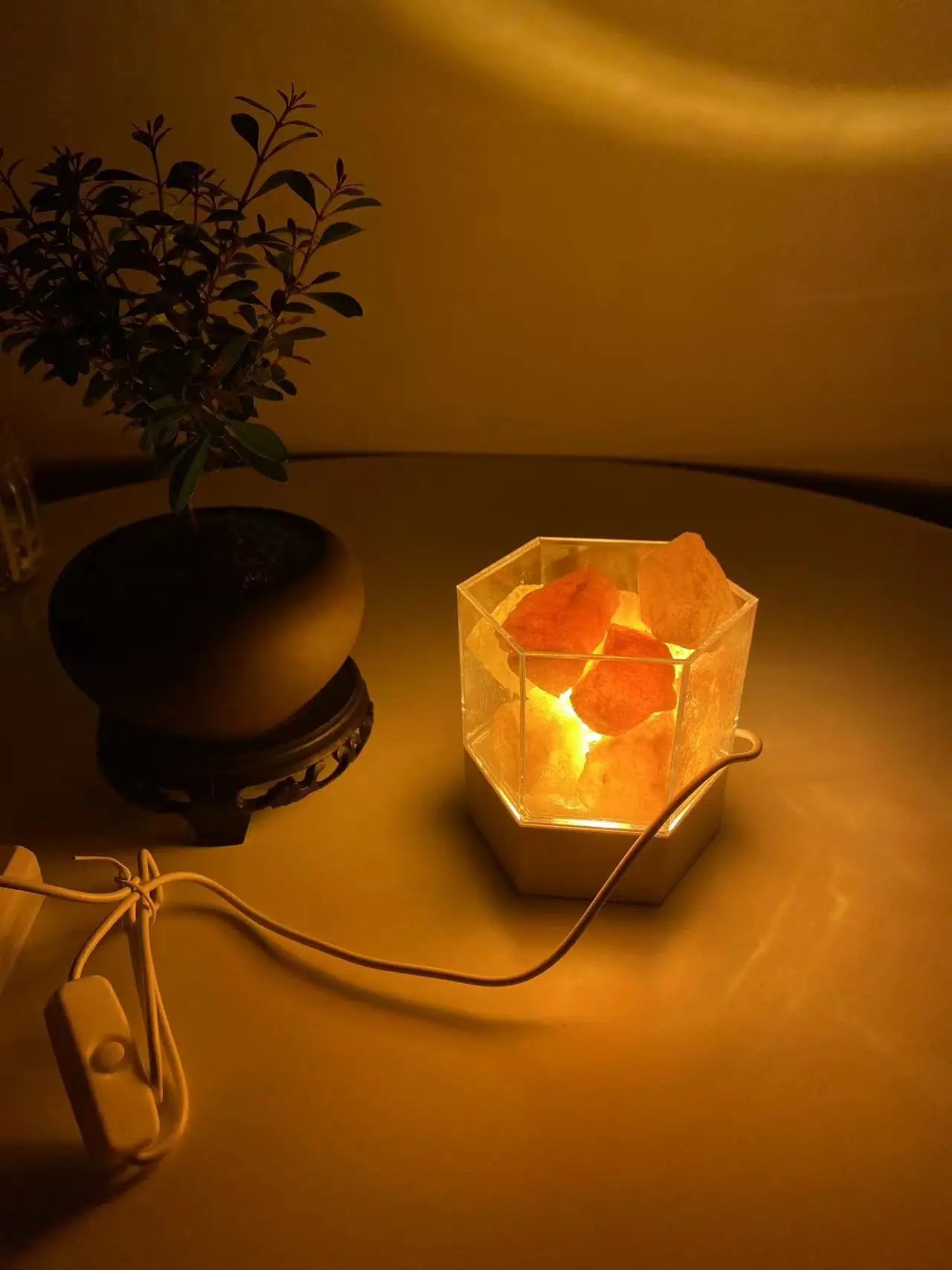 Lampe de Sel de l'Himalaya USB — Lumière Ambre & Éénergie Naturelle
